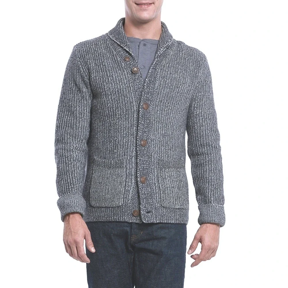 Grayers Belmont Mens Shawl Collar Cardigan Blue Charcoal Knit Sweater L
